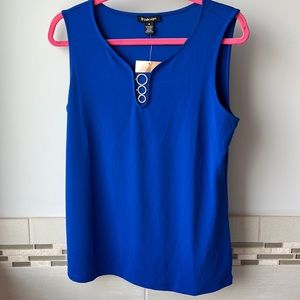 NEW BYdesign Taurus Sleeveless Solid Surf the Web Blue Top with 3 Ring Detail
